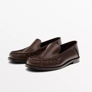 Massimo Dutti Gathered Leather Loafers NWB Size 7 1/2